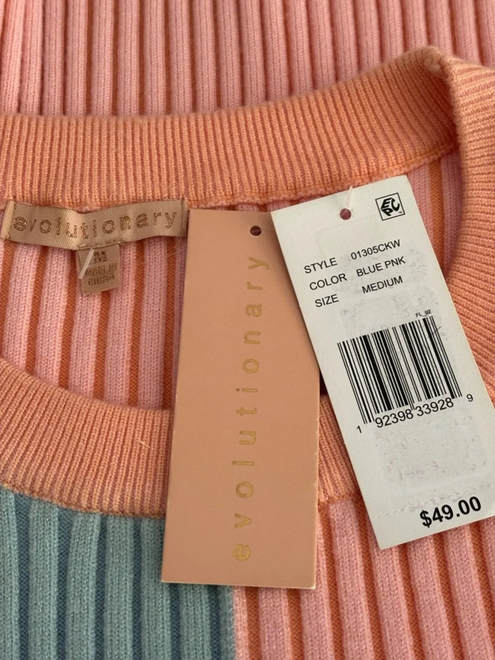 NWT Evolutionary Colorblock Ribbed Knit Top Medium – Pastel Blue & Pink - Picture 9 of 11